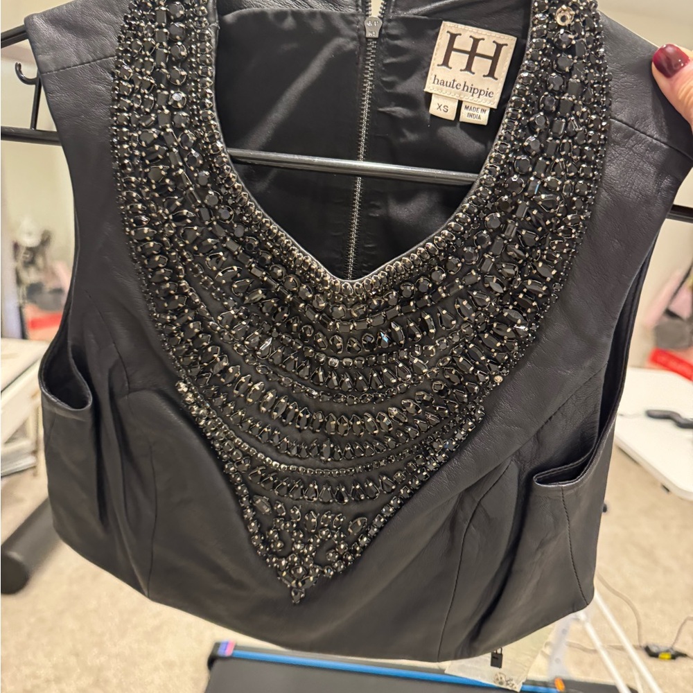 Haute Hippie embellished leather crop top